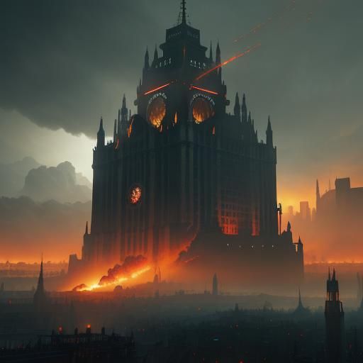 Dystopian London Cityscape in Ruins: Concept Art