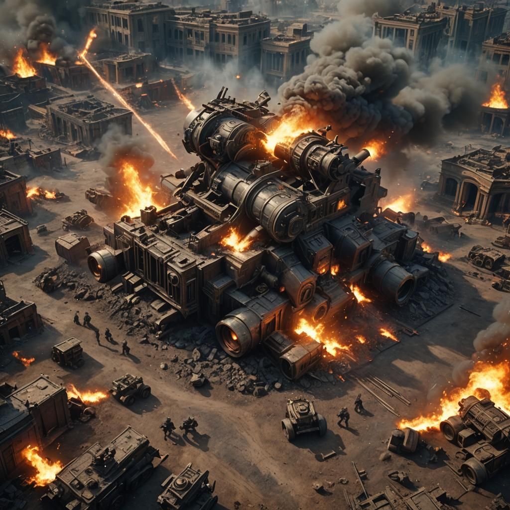Artillery Cannon Fires Shell: Epic Digital Matte Painting