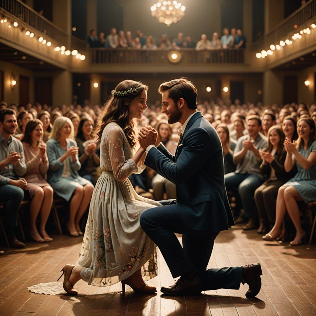 Romantic Proposal in a Whimsical Concert Hall