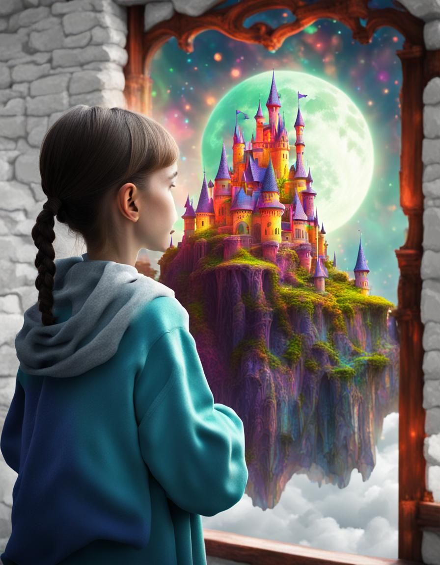 Psychedelic Fantasy Castle with Vibrant Colors