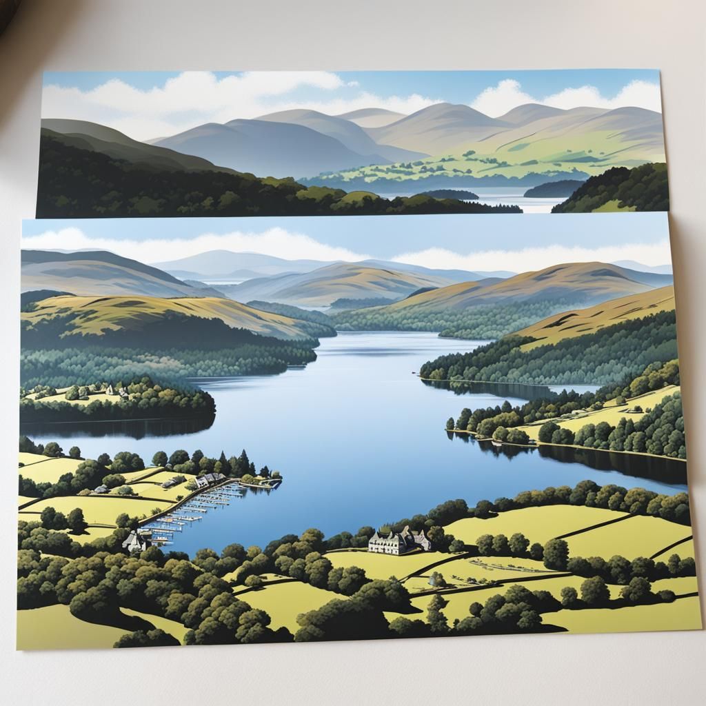 Lake Windermere Postcard Knolling in Lowry Style