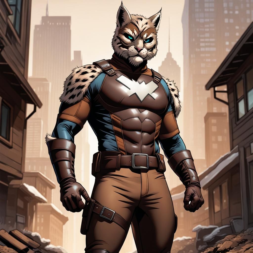 Bobcat Superhero in Comic Book Art Style