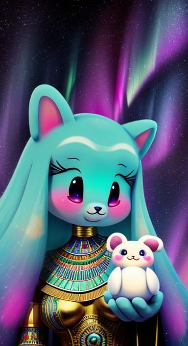 Ancient Egyptian Goddess in Ethereal Aurora Borealis Haze