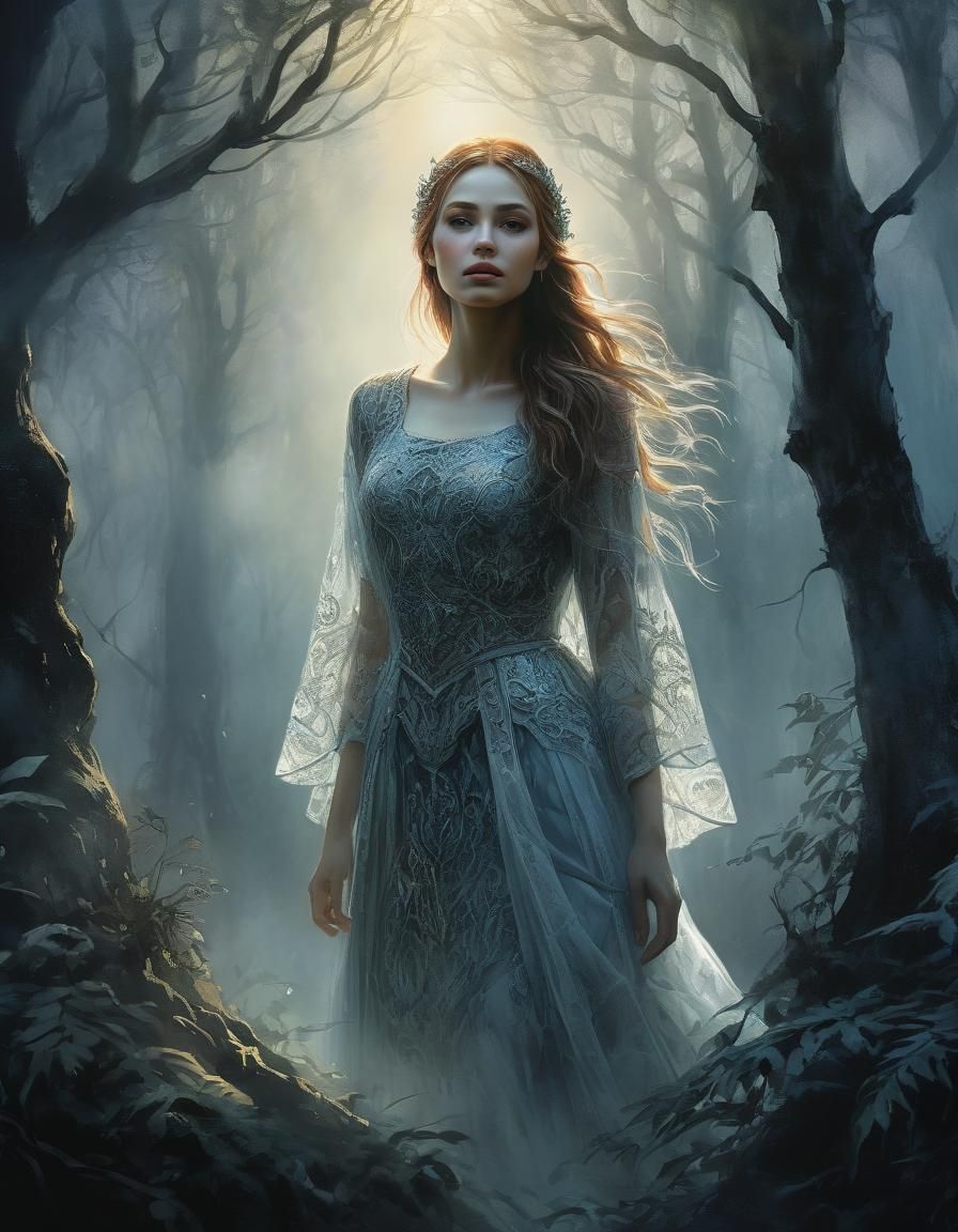 Mystical Forest Girl in Watercolor Fantasy Art