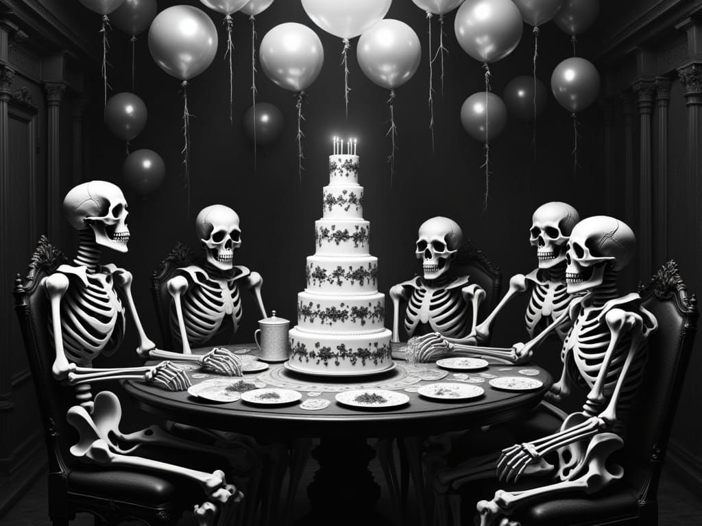 Skeletons' Danse Macabre: A Polaroid Birthday Party