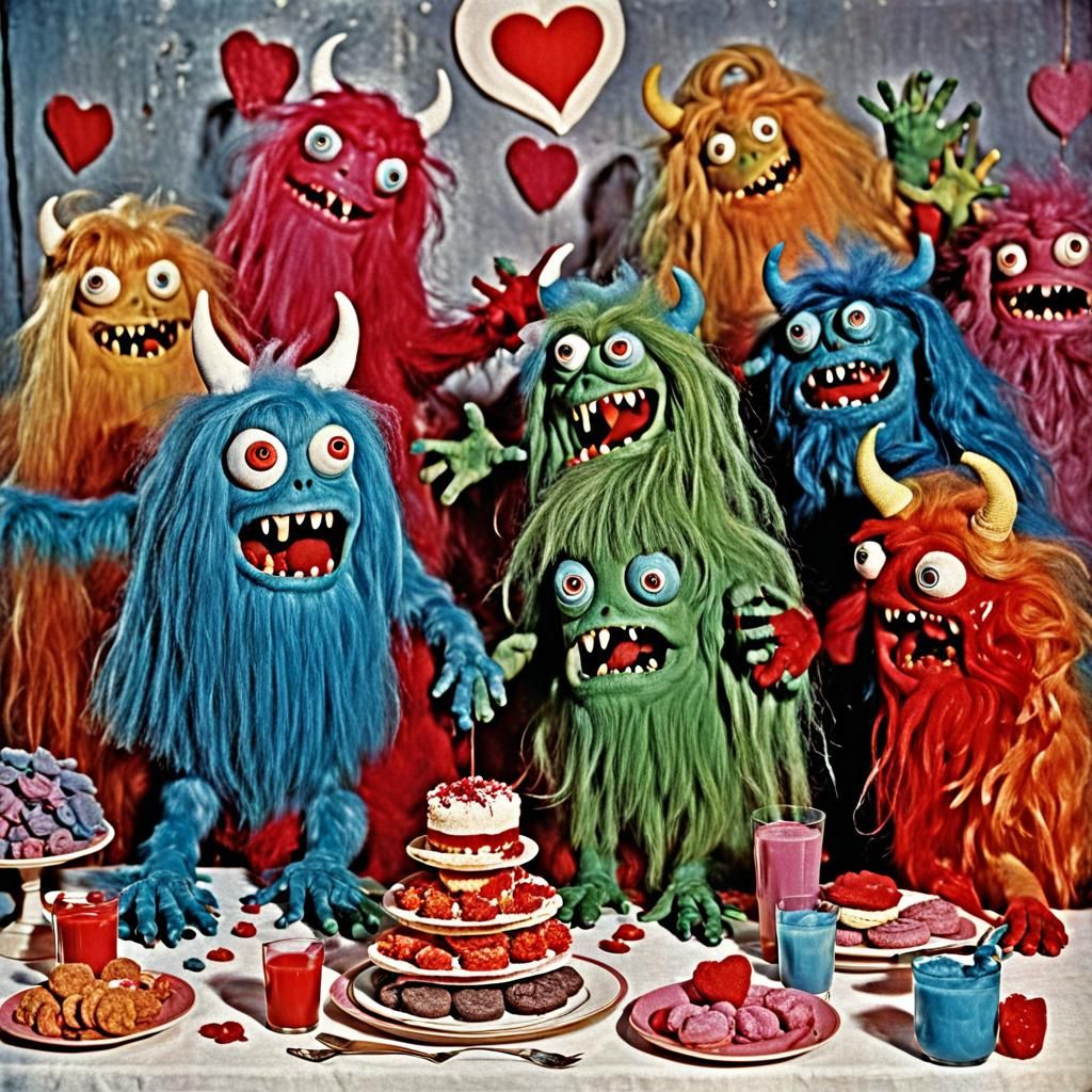 Colorful Monsters in a Valentines Wonderland