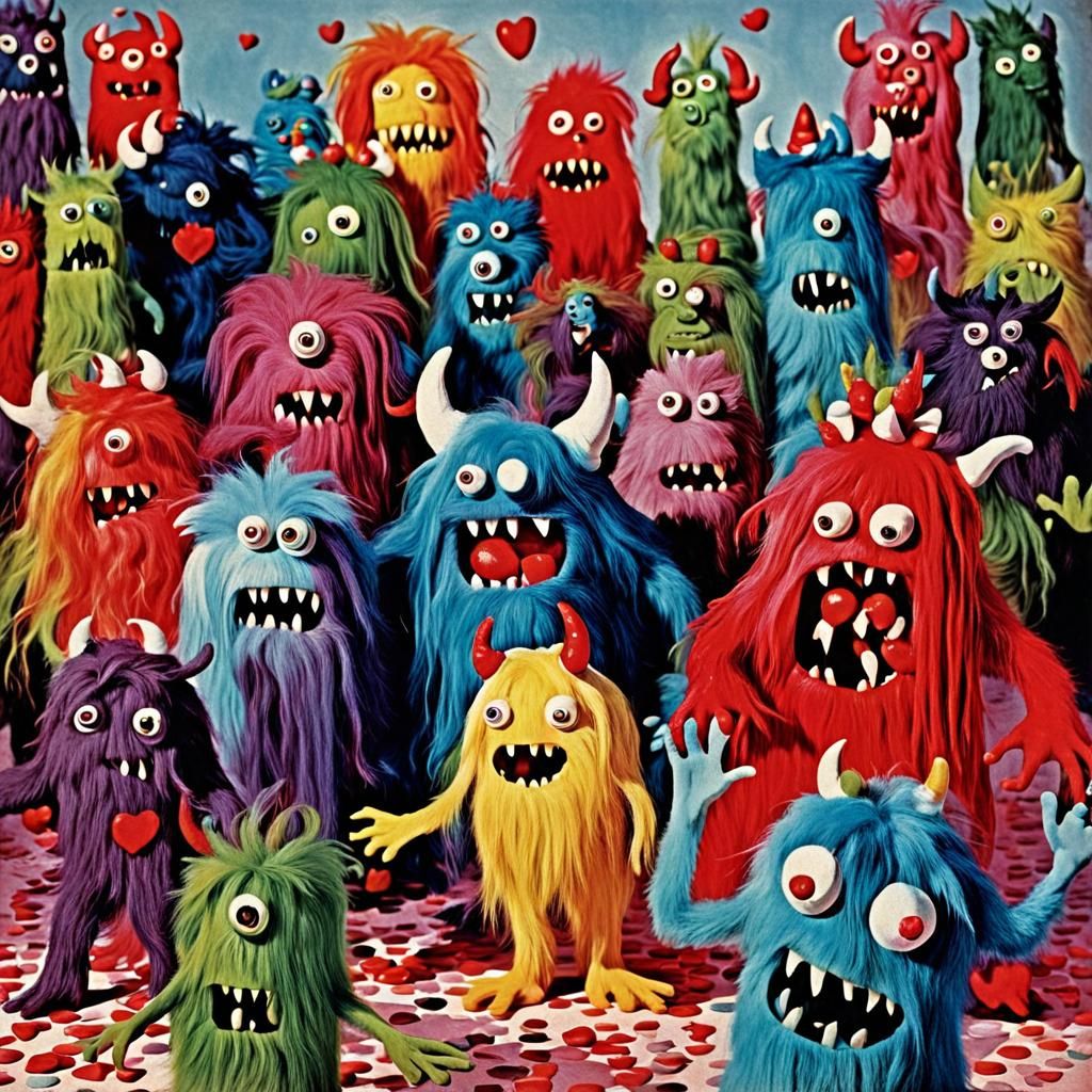 Chaotic Valentines Wonderland with Colorful Monsters
