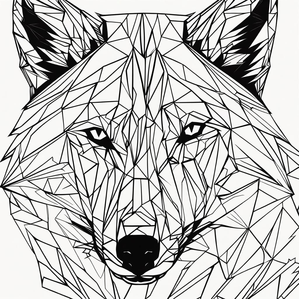 Geometric Wolf Line Art with Celtic Motifs