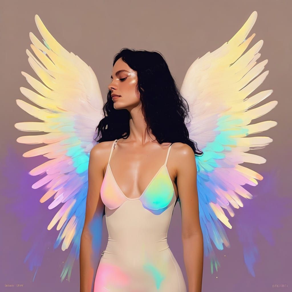 Galactic Angel in Minimalist Brushstrokes