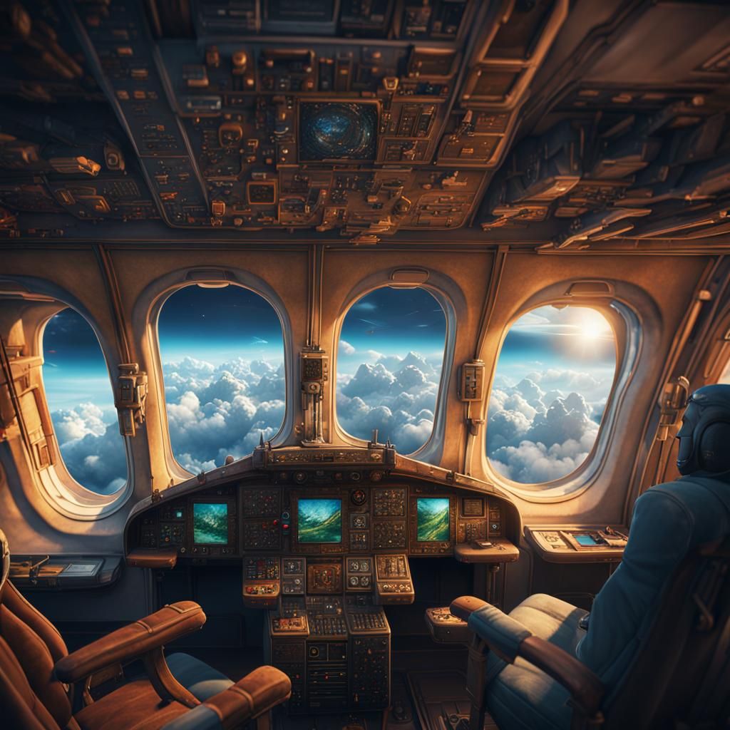 Fantastical Airplane Window View in Detailed Matte Painting