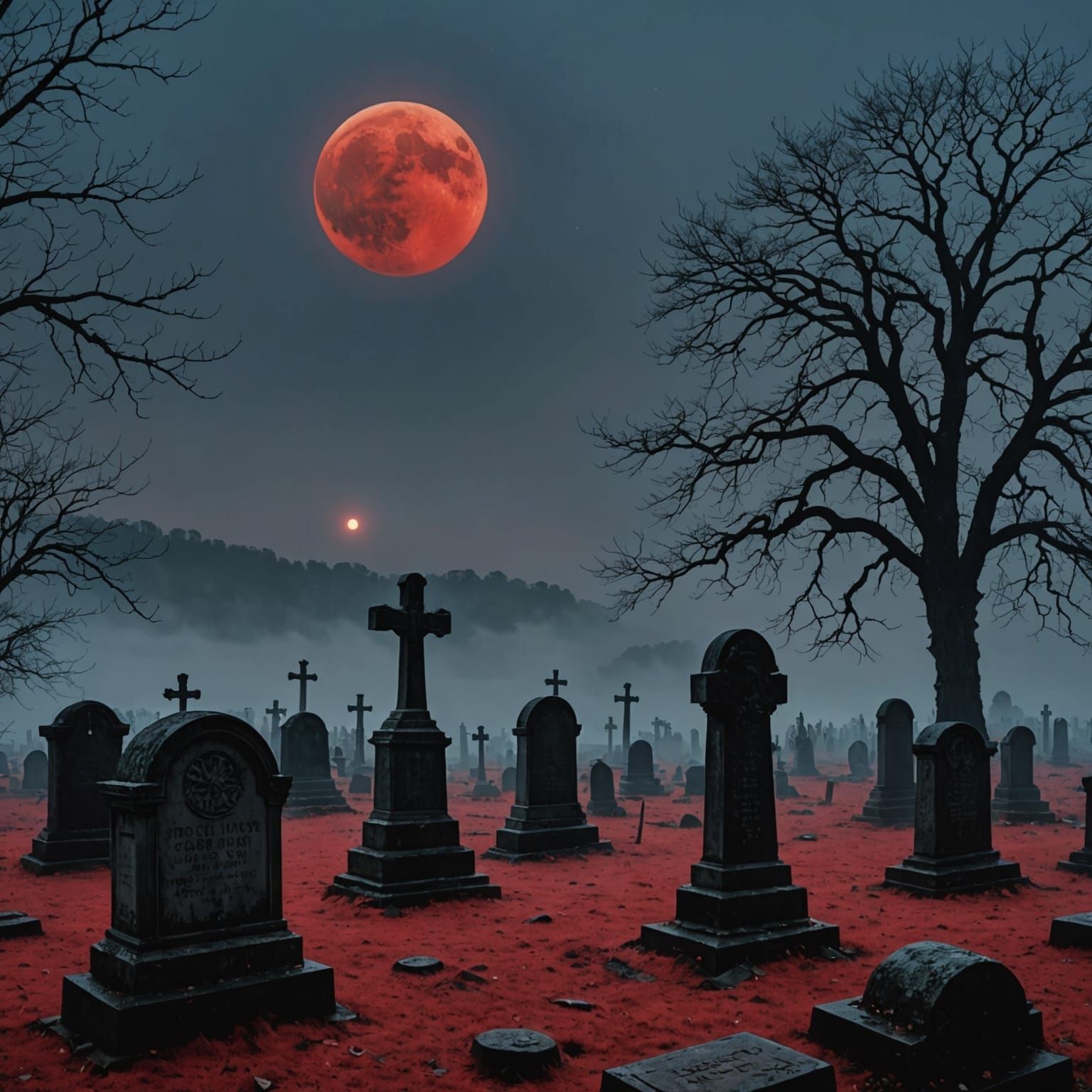 Blood Moon Over Forgotten Graveyard