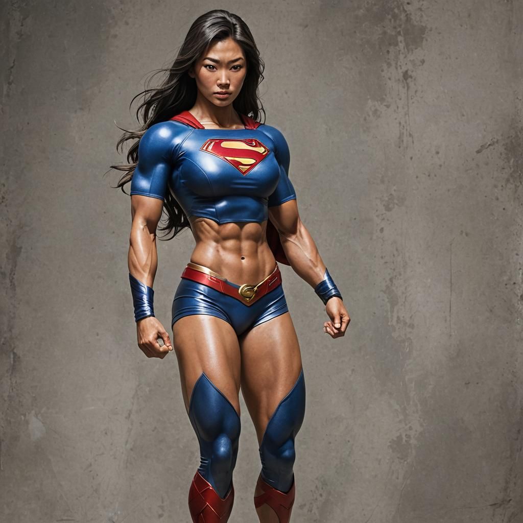 Asian Supergirl in Kansas Garage: Photorealistic 4K Image