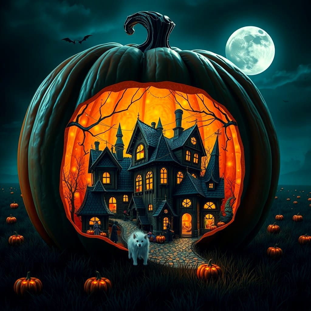 Gothic Town Inside a Giant Pumpkin