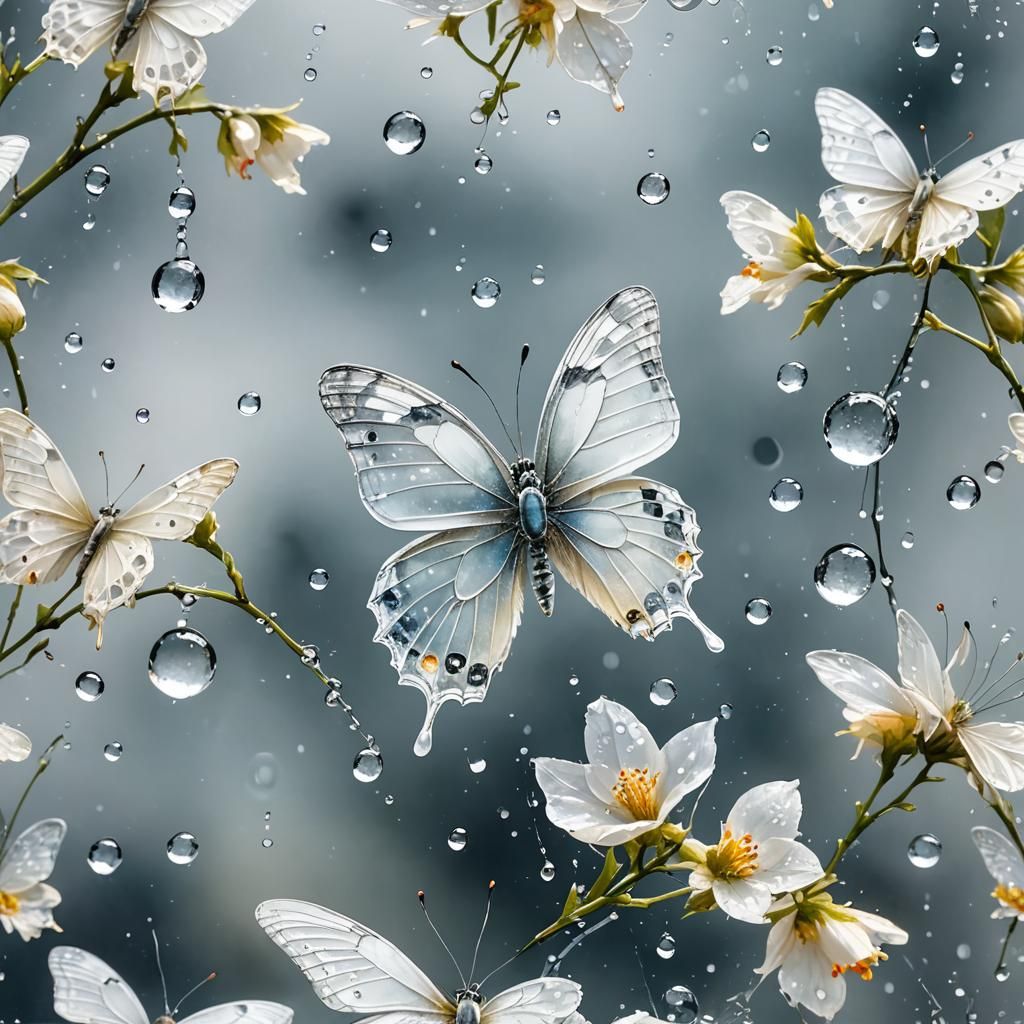 Translucent Butterfly with Water Droplets as Splash Art