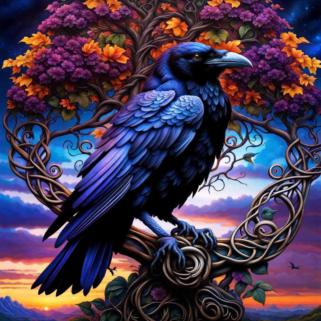 Raven in A Celtic Knot Tree