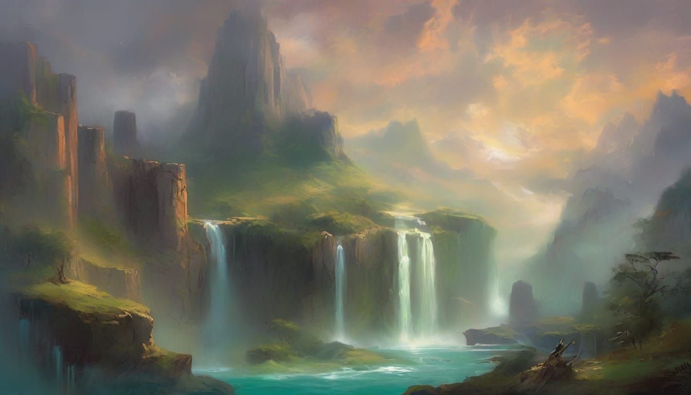 Epic Fantasy Realm with Floating Islands and Crystal Tower