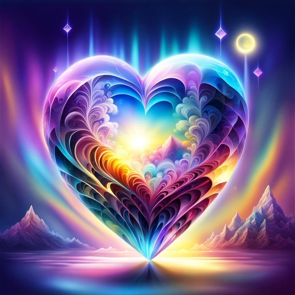 Dazzling Crystal Heart in Abstract Fractal Design