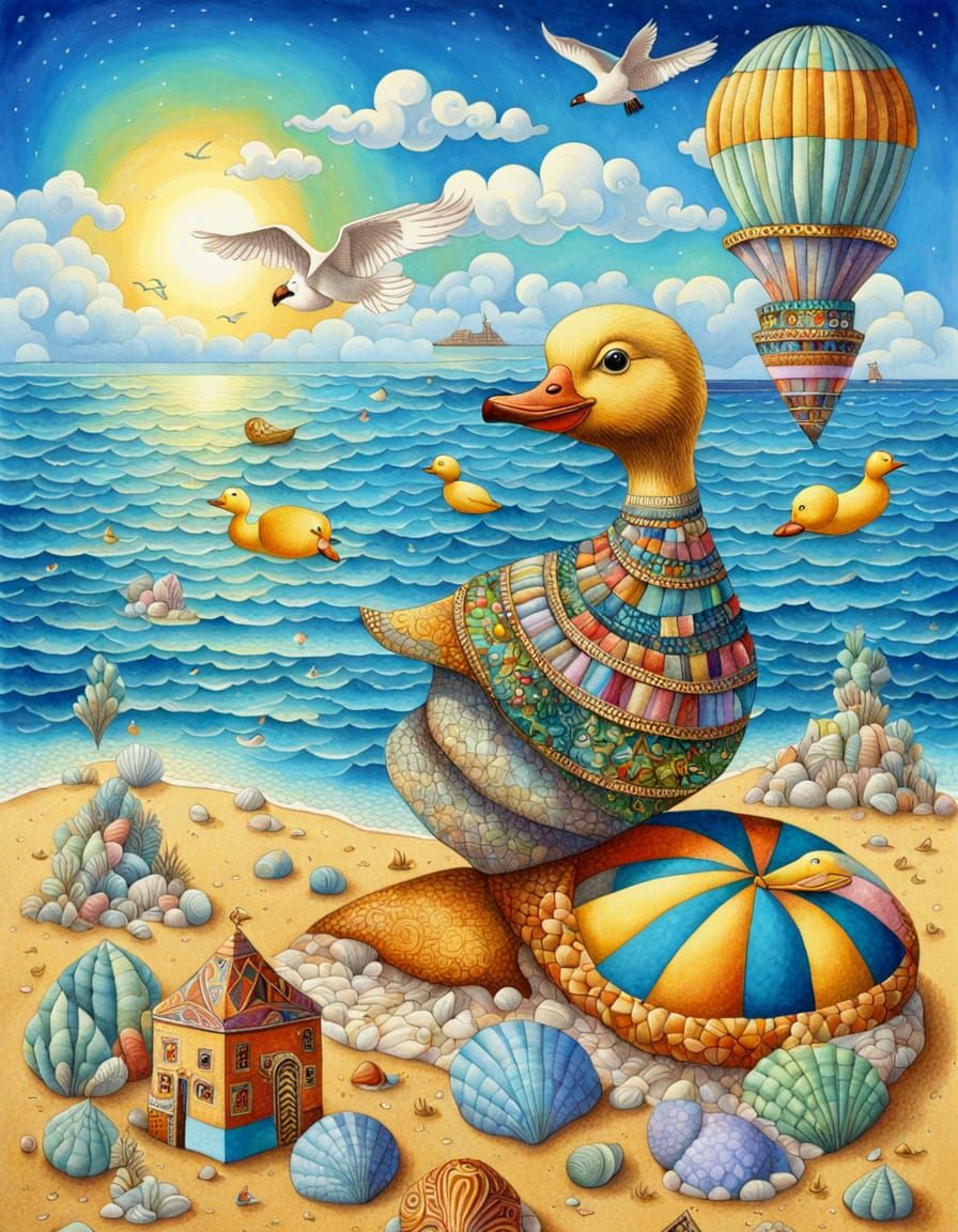Nefertiti's Beach Holiday: An Adorable Aquarelle Masterpiece