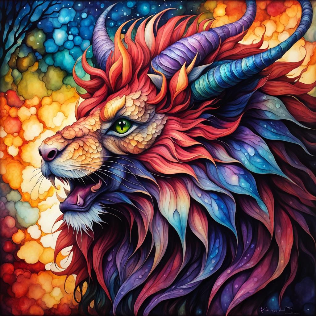 Manticore in Vitreous Alcohol Ink Style