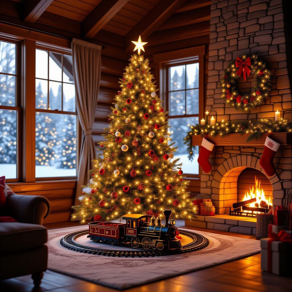 Cozy Cabin Christmas Tree in Warm Light