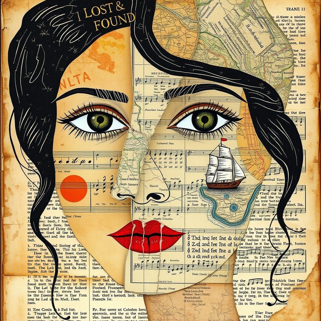 Surreal Face Portrait from Vintage Paper Ephemera