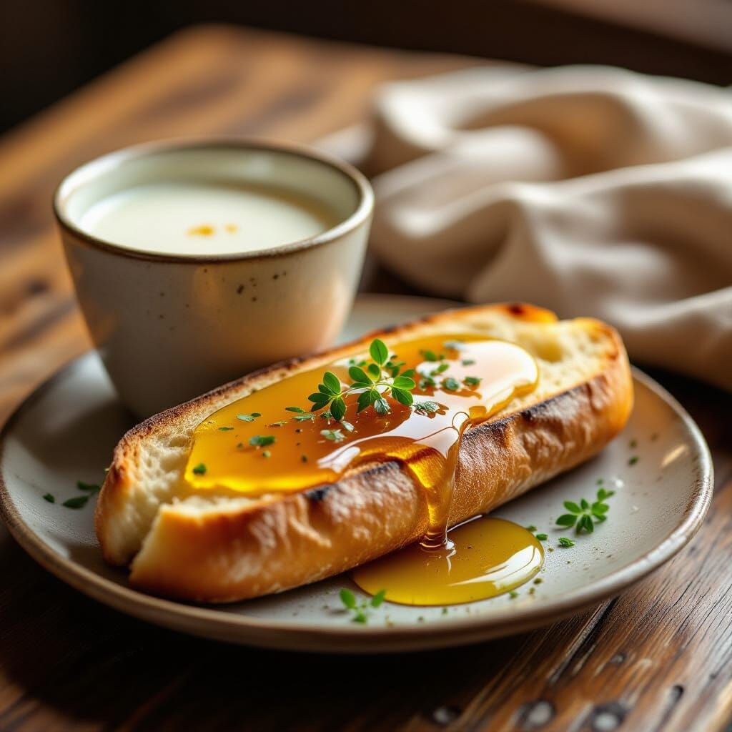 Golden Honey Drizzle on Toasted Baguette with Herbs