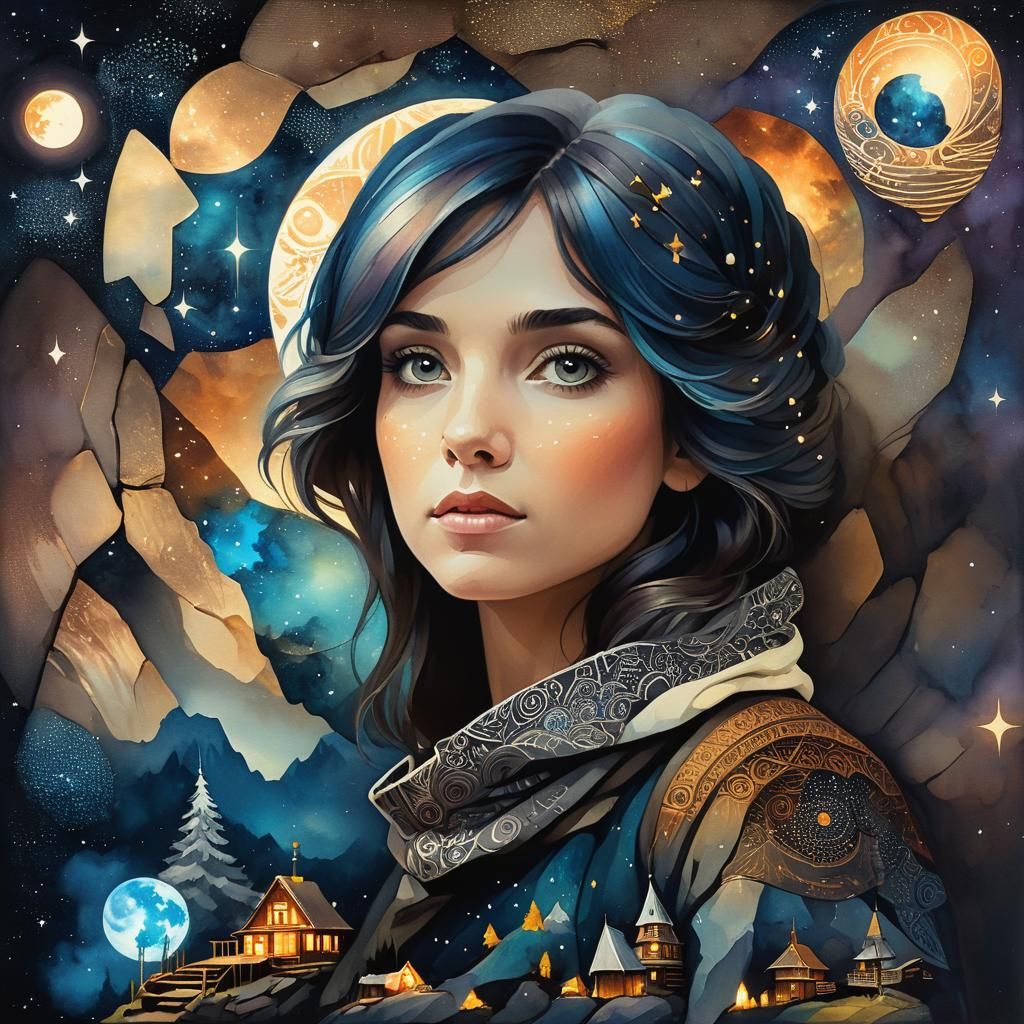 Stone Mason Portrait in Starscape Zentangle Style