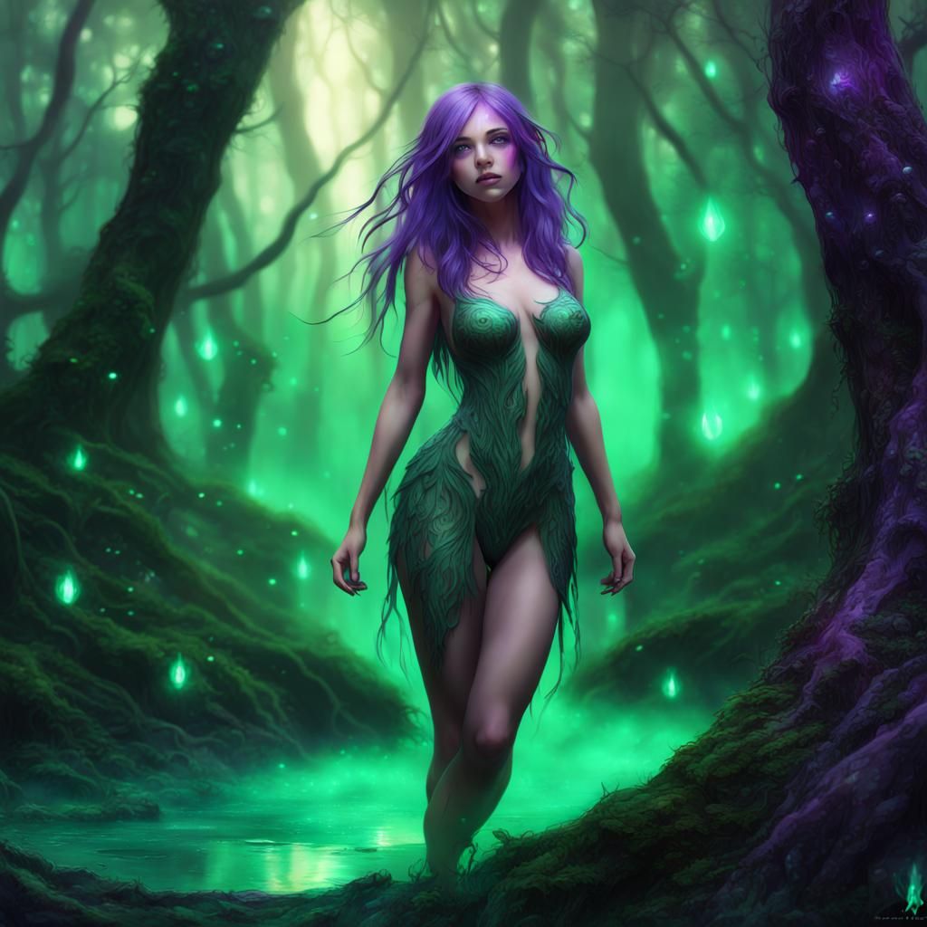 Bioluminescent Girl in Enchanted Ethereal Forest