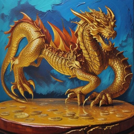 Ancient Gold Dragon Coins in Wooden Box