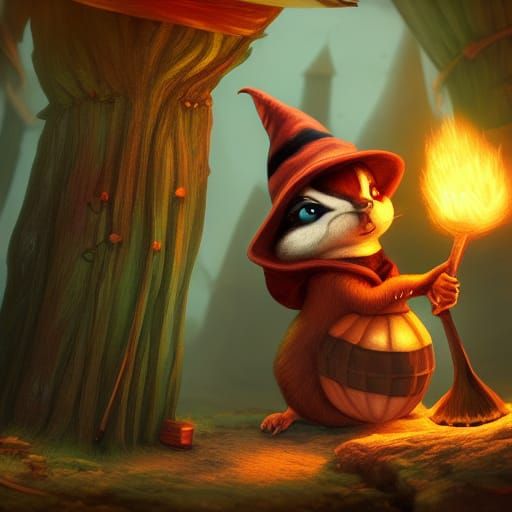 Chipmunk Witch's Fantastical Hut, Detailed Matte Painting