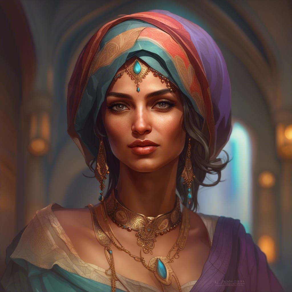 Stunning Portrait of Arabic Woman in Hyperdetailed Style