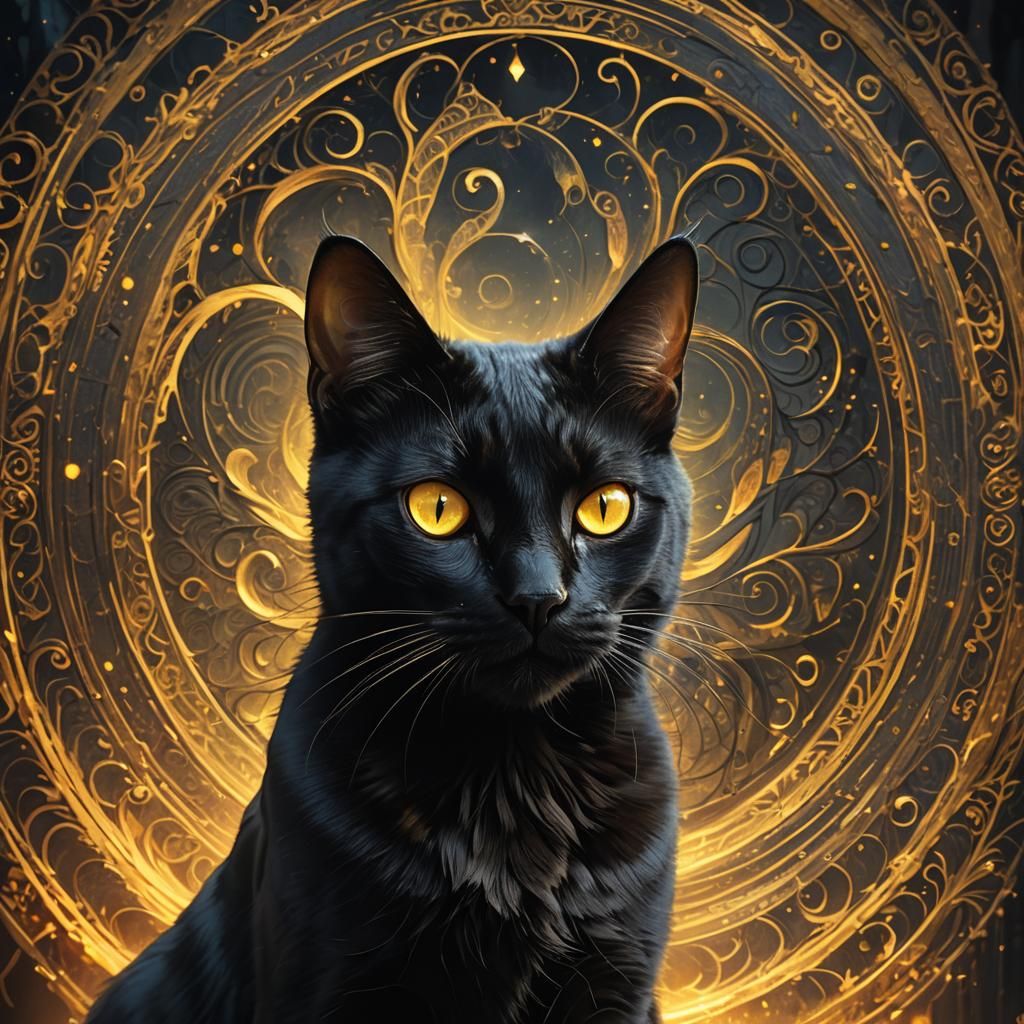 Mystical Black Cat Radiates Ethereal Glow in Fantasy Concept...