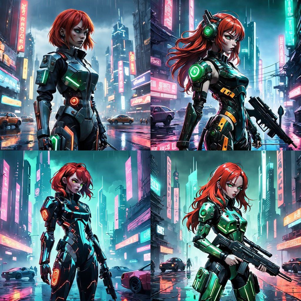 Cyberpunk Warrior Goddess with High-Tech Armor