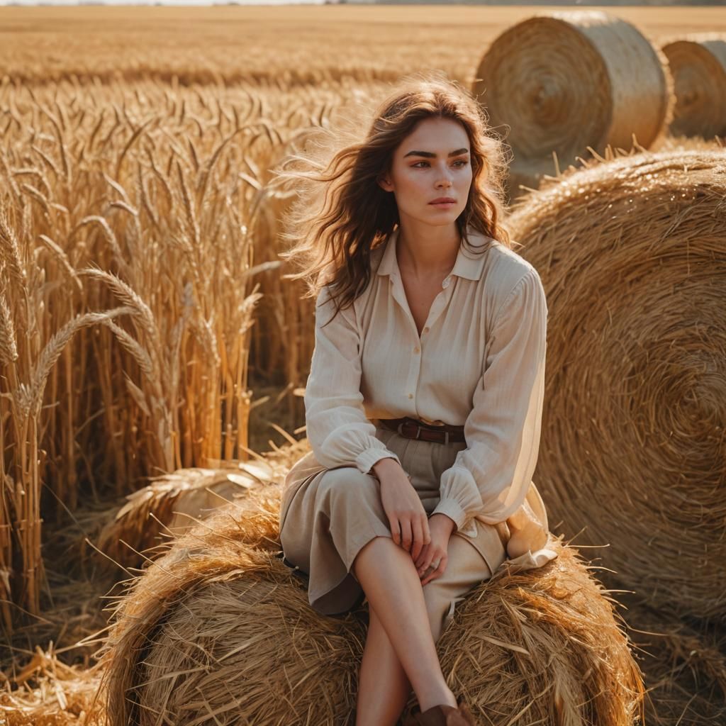 Golden Hour: Girl in Wheat Field, Cinematic Still