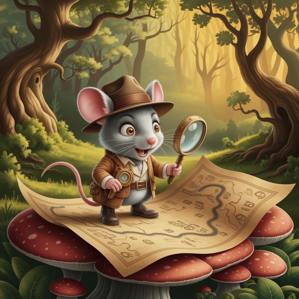 Mouse Explorer Navigates Sunlit Forest Adventure