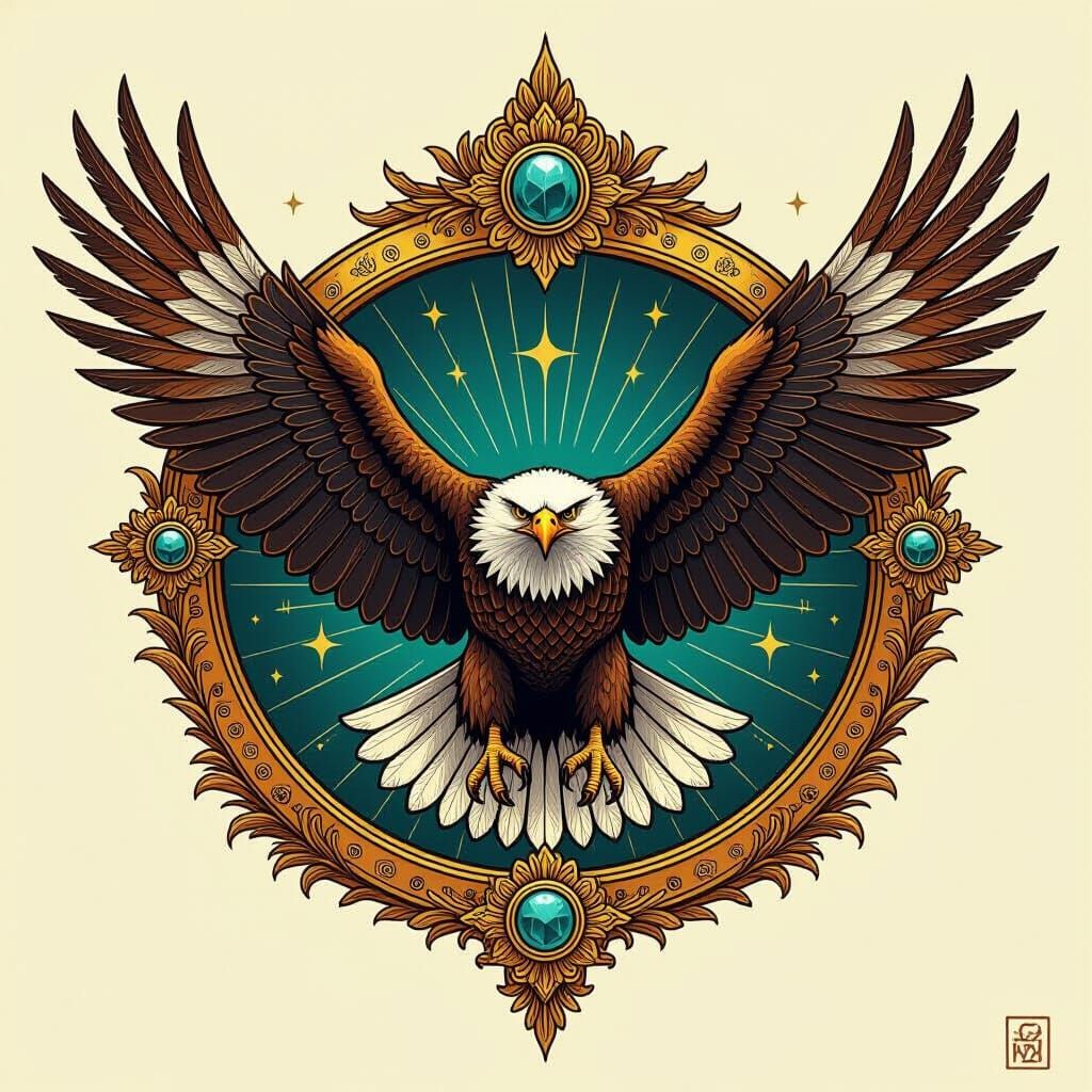Golden Eagle Badge with Detailed Wings
