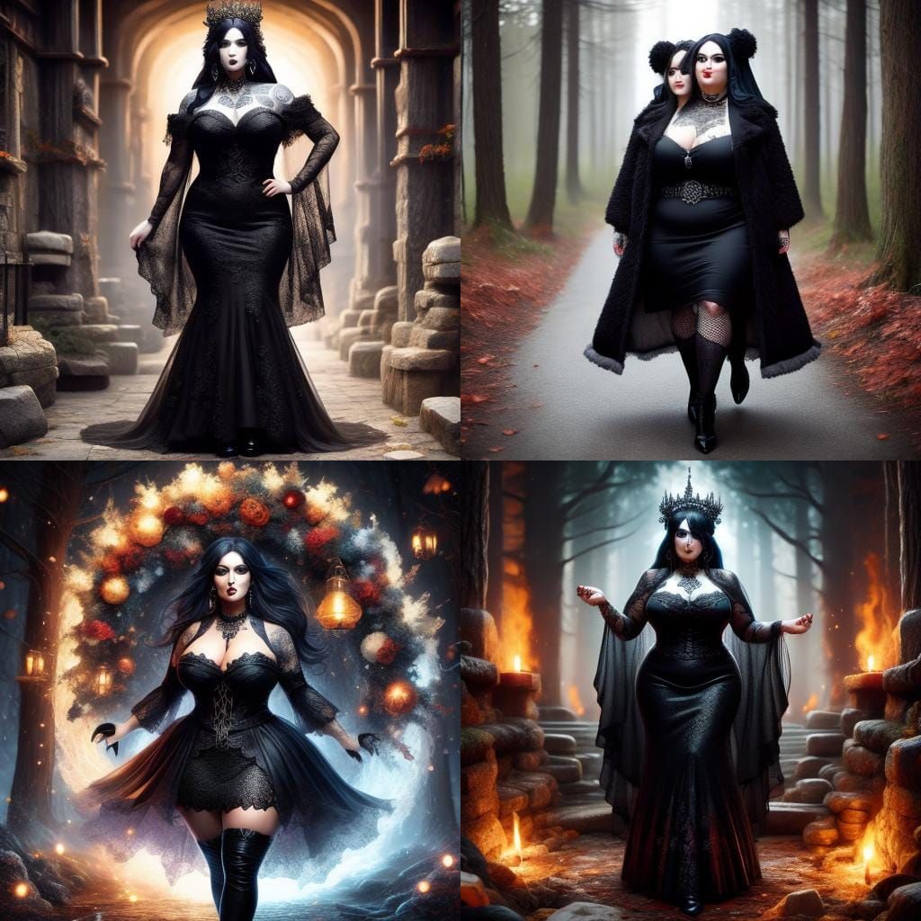 Gothic Plus-Sized Tattooed Woman: Full Body Portrait