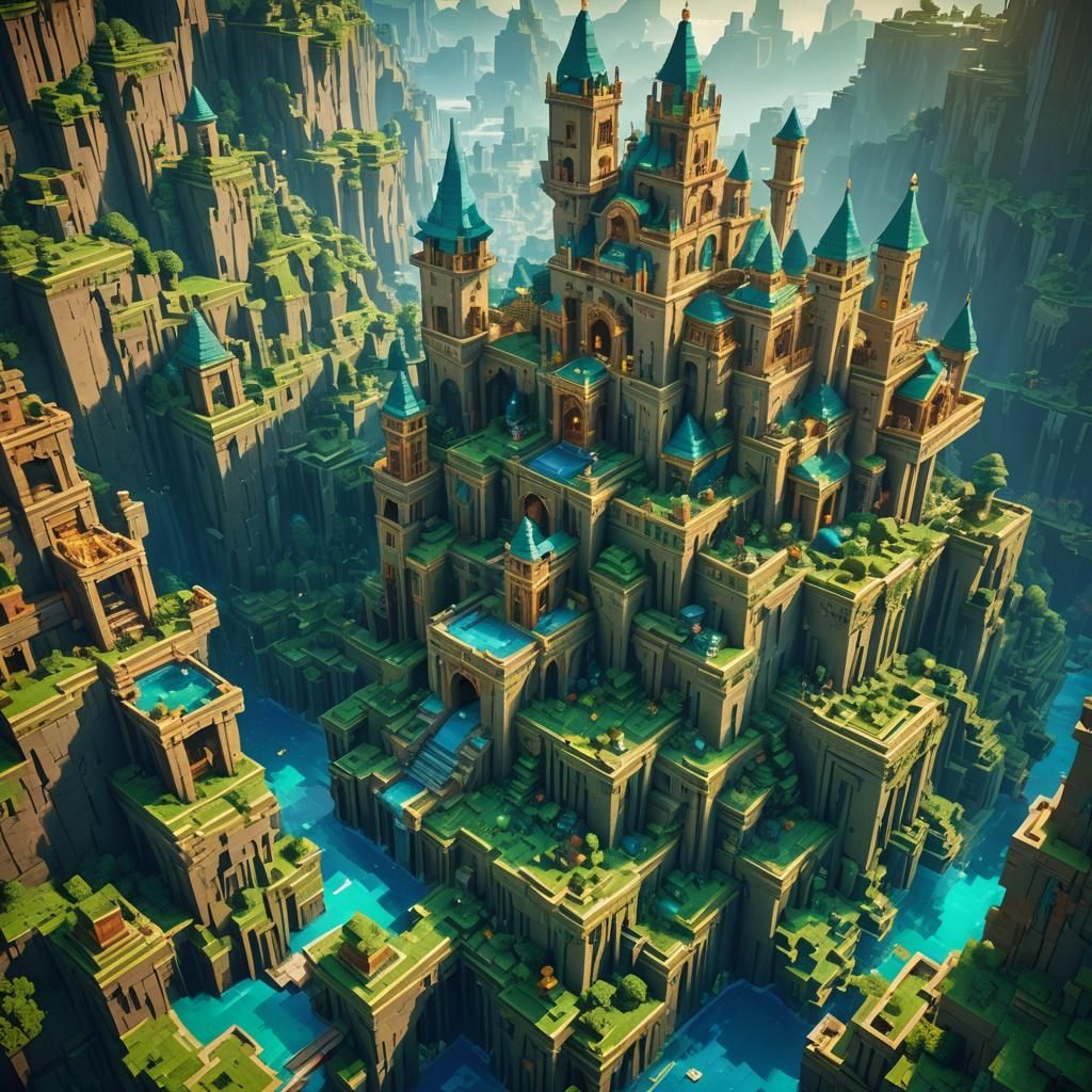 Minecraft World as Vibrant Digital Oil Painting