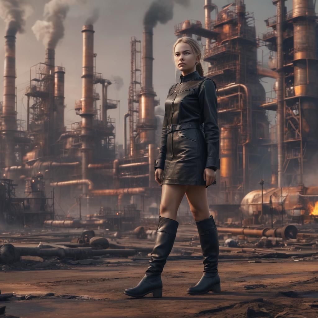 Woman in Leather at Oil Refinery: Fantasy Concept Art