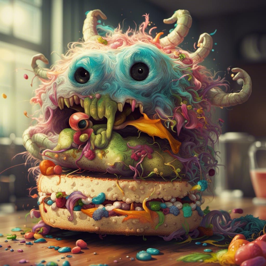 Fluffy Monster Jam Sandwich in Detailed Digital Art