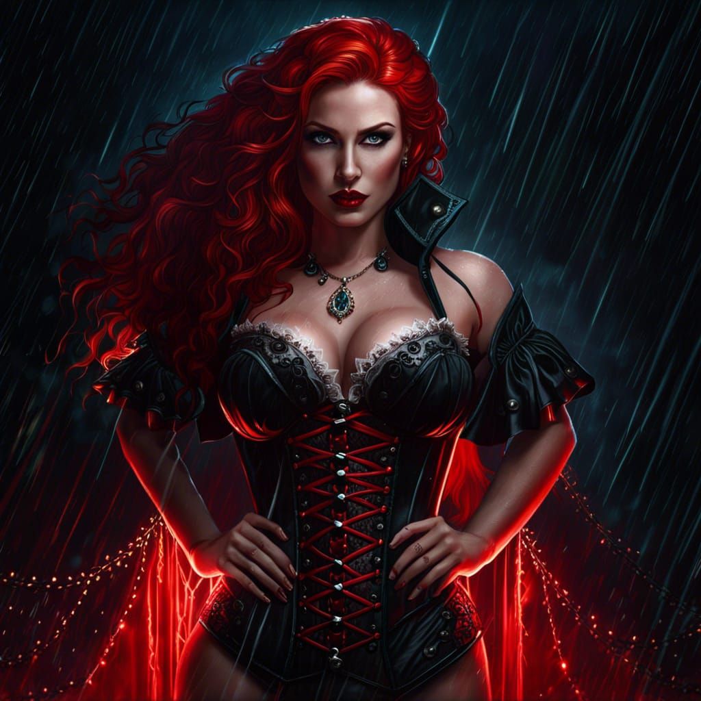 Redhead Vampire in Stormy Gothic Scene