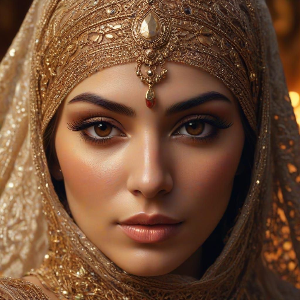 Veiled Belly Dancer Portrait in Middle Eastern Style