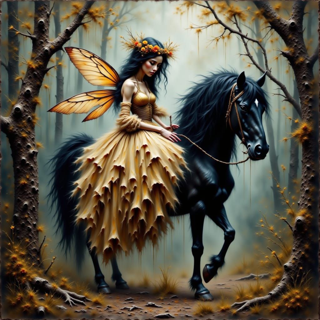 Mysterious Fairy Rides Unicorn in Mystical Forest