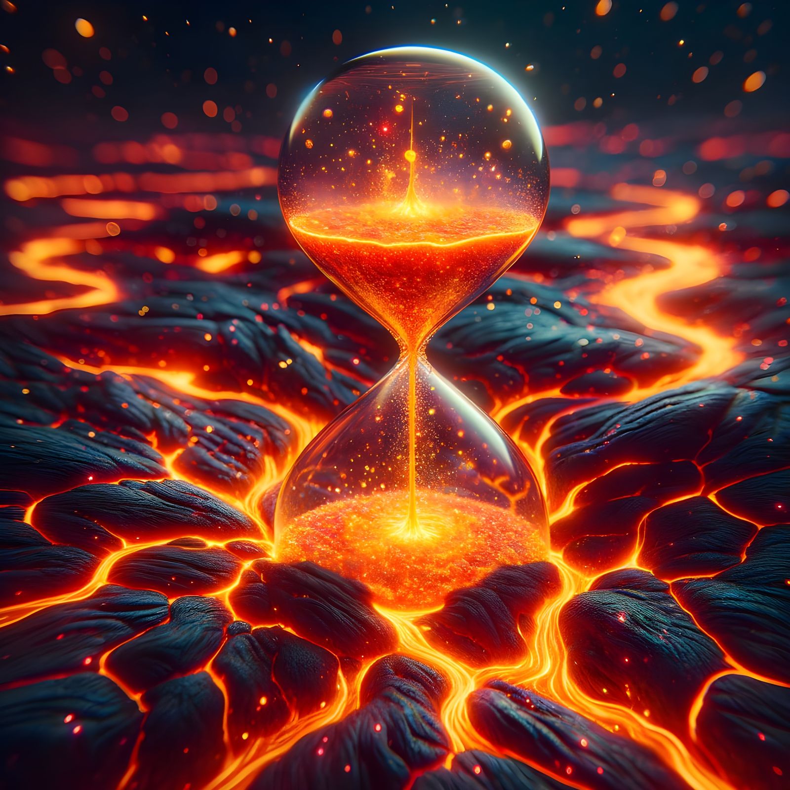 Vibrant Hourglass of Lava in a Glowing Landscape