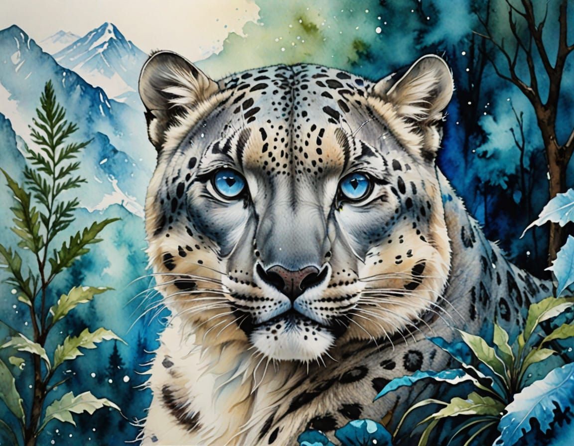 Snow Leopard in Vibrant Nature