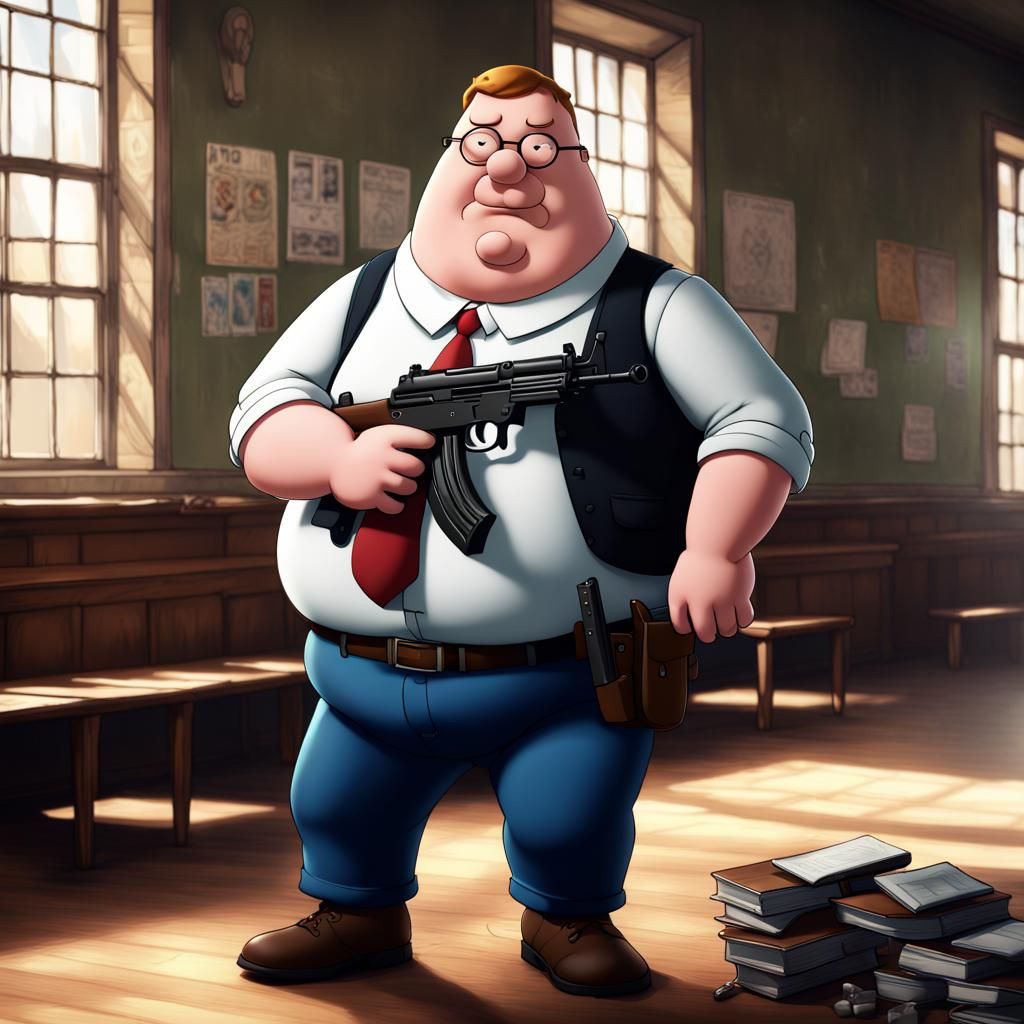 Peter Griffin with AK-47: Detailed Matte Painting