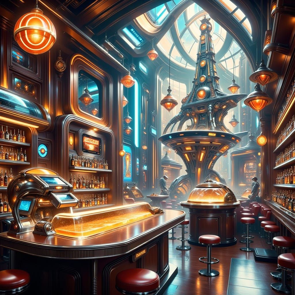 Chaotic Magical Alchemist Lab in Retro-Future Style