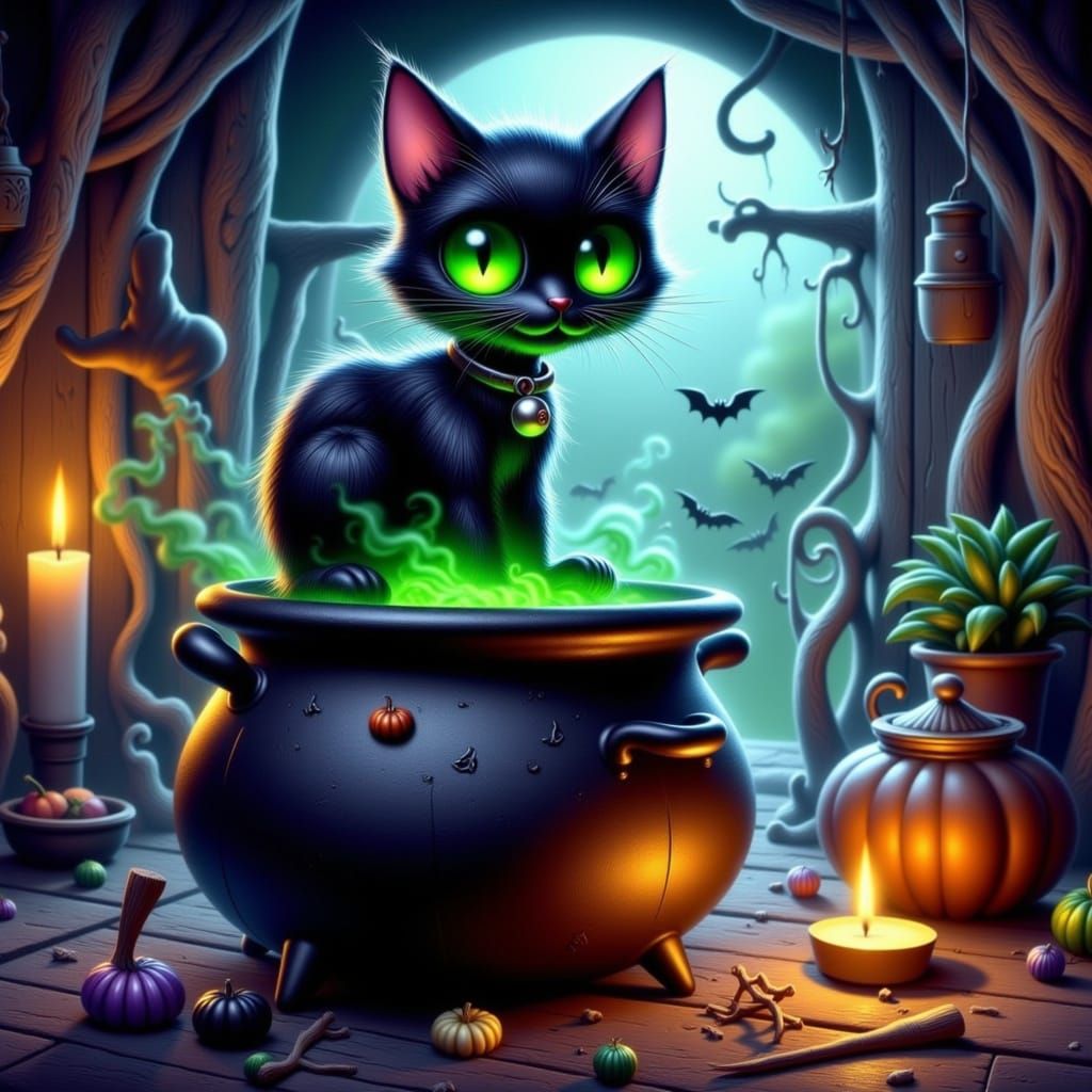 Witch's Black Cat Familiar by Bubbling Cauldron