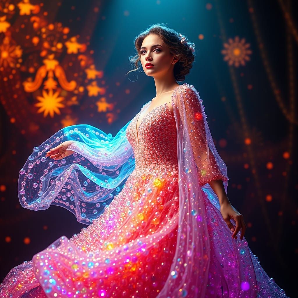 Ethereal Glass Gown Shimmers in Iridescent Beauty