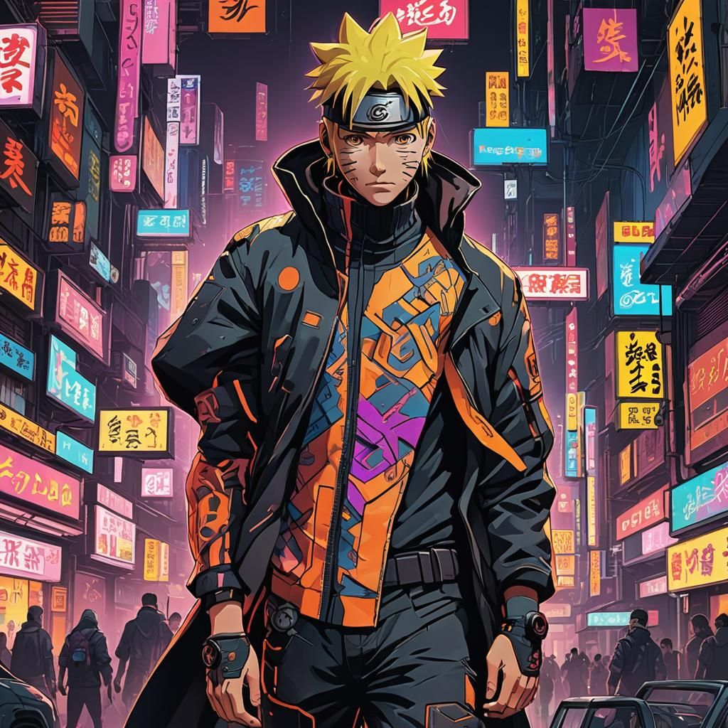 Naruto in Cyberpunk 2099 Neon Cityscape